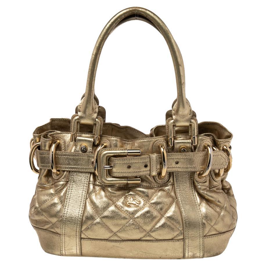 Burberry Metallic Gold Quilted Patent Leather Beaton Tote For Sale