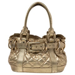 Used Burberry Metallic Gold Quilted Patent Leather Beaton Tote