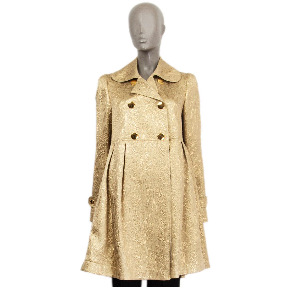 Or BURBERRY Manteau à capuche BROCADE en laine de soie dorée métallisée 40 S en vente