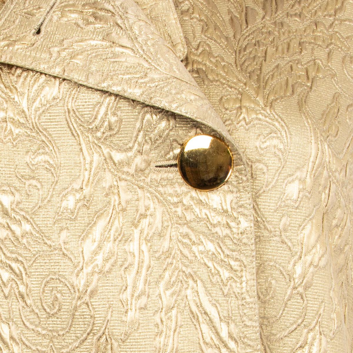 BURBERRY Manteau à capuche BROCADE en laine de soie dorée métallisée 40 S Pour femmes en vente