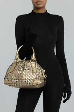 Burberry Metallic Gold Woven Haymarket Check Small Thornley Bag