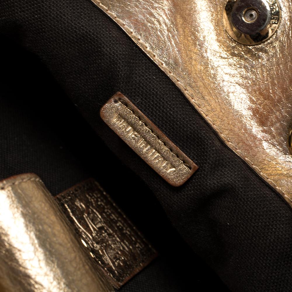 Burberry Metallic Gold gewebt Haus Karo PVC und Leder Krieger Hobo 7