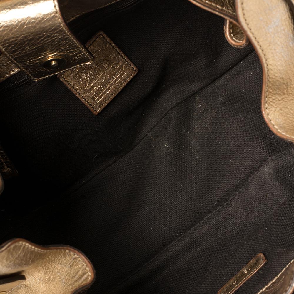 Burberry Metallic Gold gewebt Haus Karo PVC und Leder Krieger Hobo 8