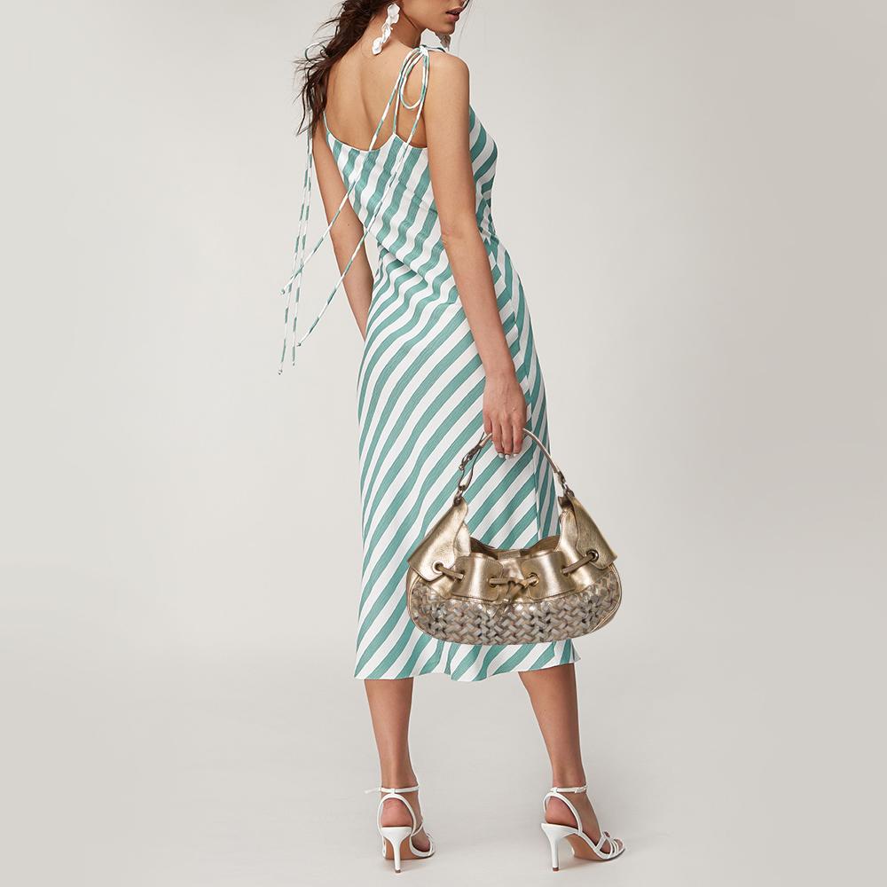 Burberry Metallic Gold gewebt Haus Karo PVC und Leder Krieger Hobo (Braun)