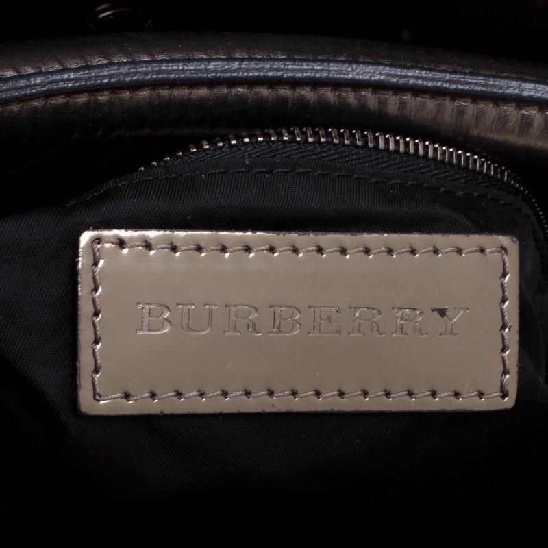 Burberry Metallic Grey Beat Check Nylon and Leather Shoulder Bag 4