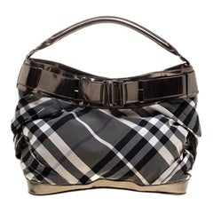 Burberry Metallic Grey Beat Check Nylon and Leather Shoulder Bag