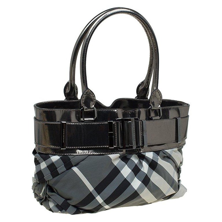 Burberry Metallic Grey Beat Check Nylon and Leather Small Healy Tote ...