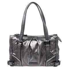 Burberry Metallic Grey Leather Tote