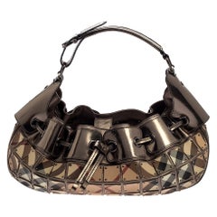 Burberry Metallic Grey Nova Check Coated Canvas and Leather Small Warrior Hobo