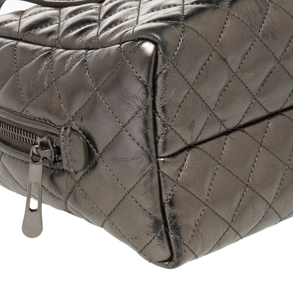 Burberry Metallic Grey Quilted Leather Satchel 2