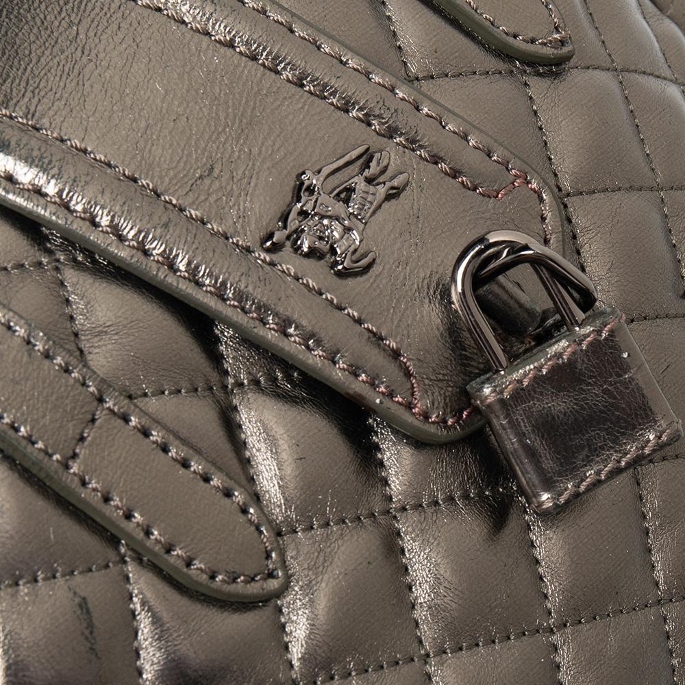 Burberry Metallic Grey Quilted Leather Satchel 4