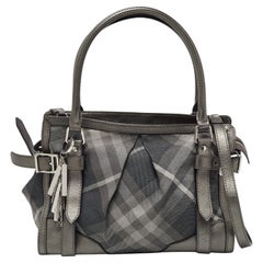 Burberry Metallic Grey Shimmer Beat Check Canvas and Leather Lowry Tote