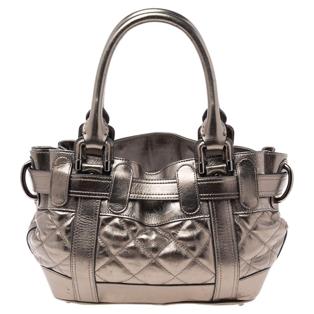 Women's Burberry Metallic Gunmetal Quilted Leather Beaton Tote