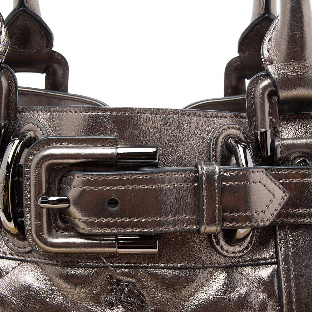 Burberry Metallic Gunmetal Quilted Leather Beaton Tote 1
