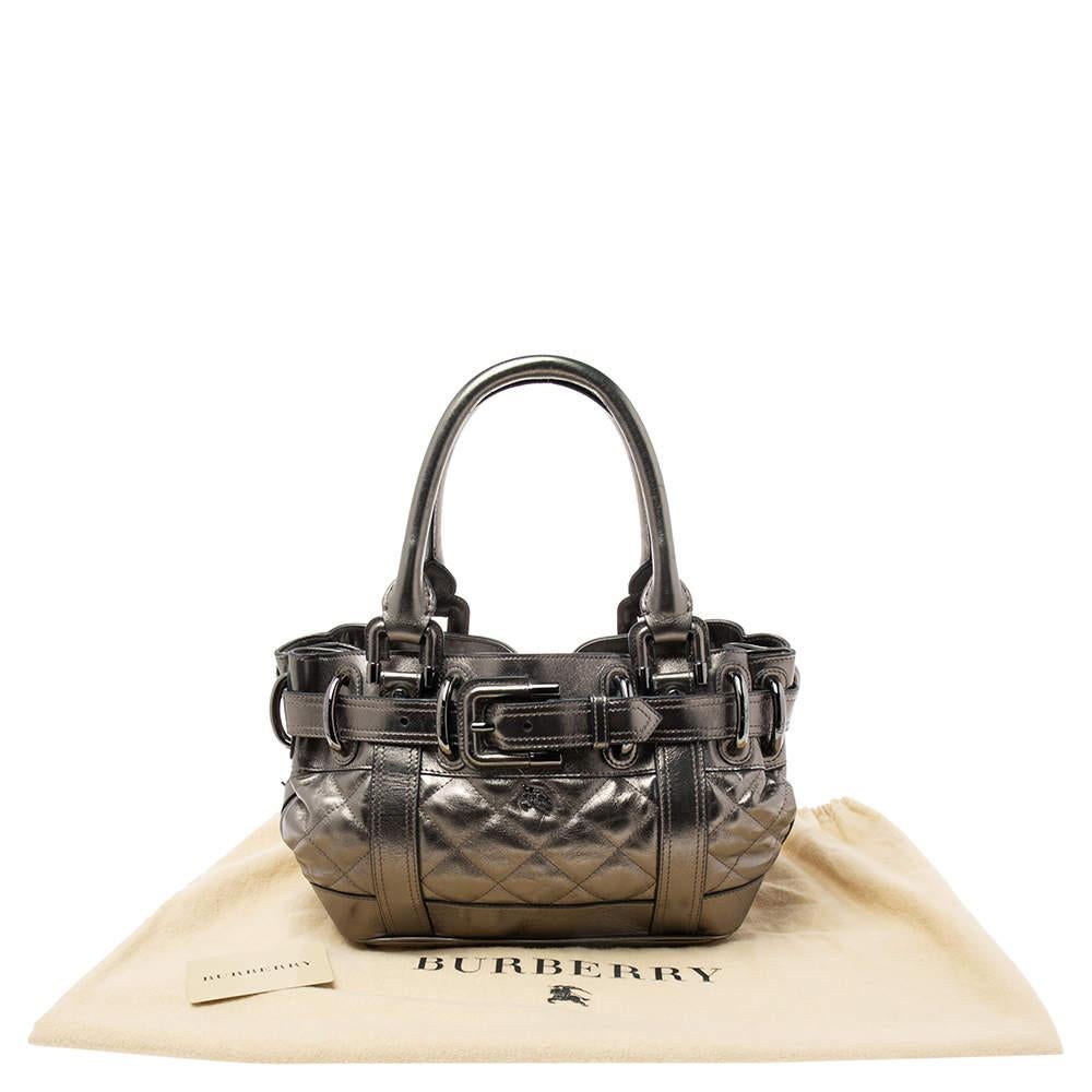 Burberry Metallic Gunmetal Quilted Leather Beaton Tote 5