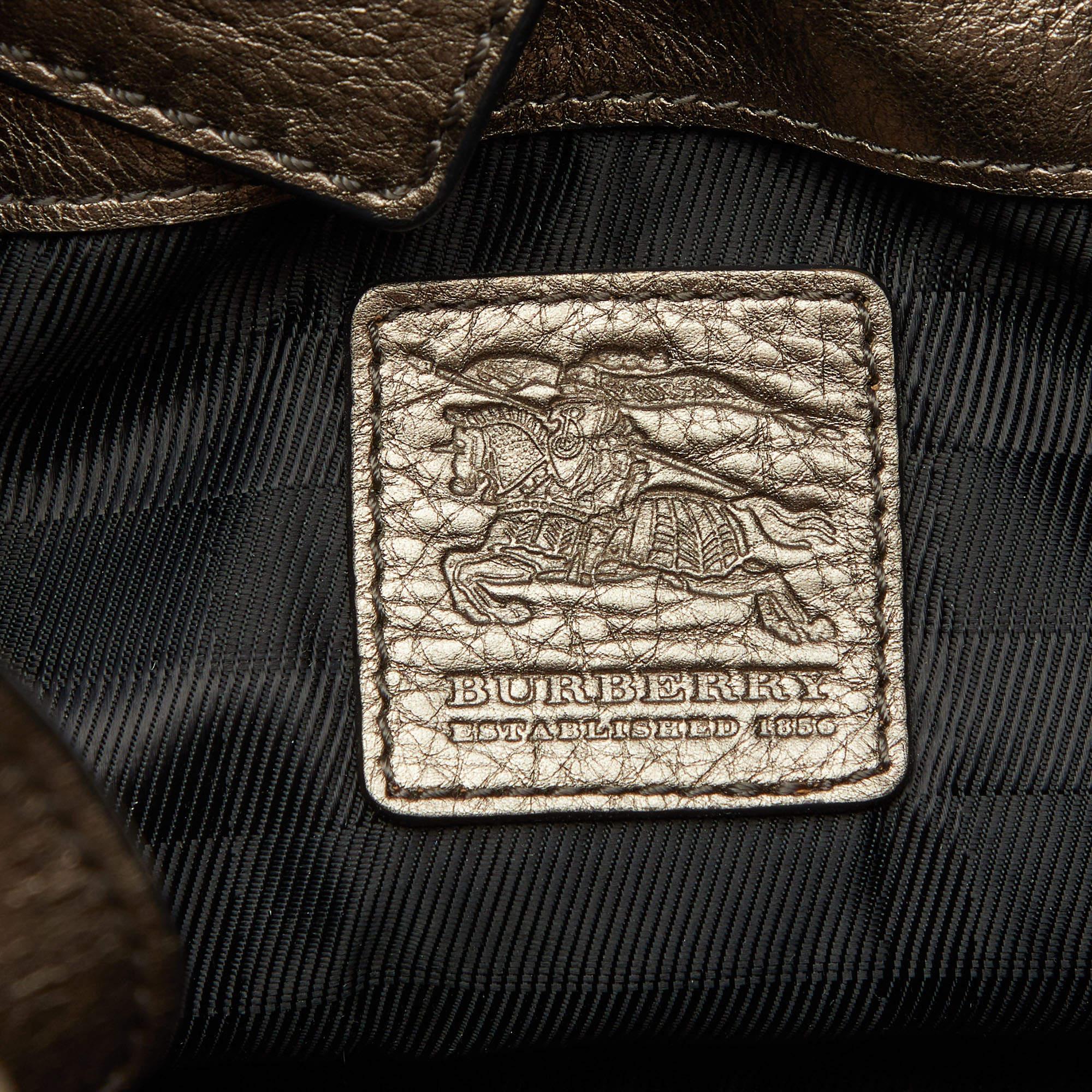 Burberry Metallic Housecheck Fabric and Leather Warrior Hobo 3