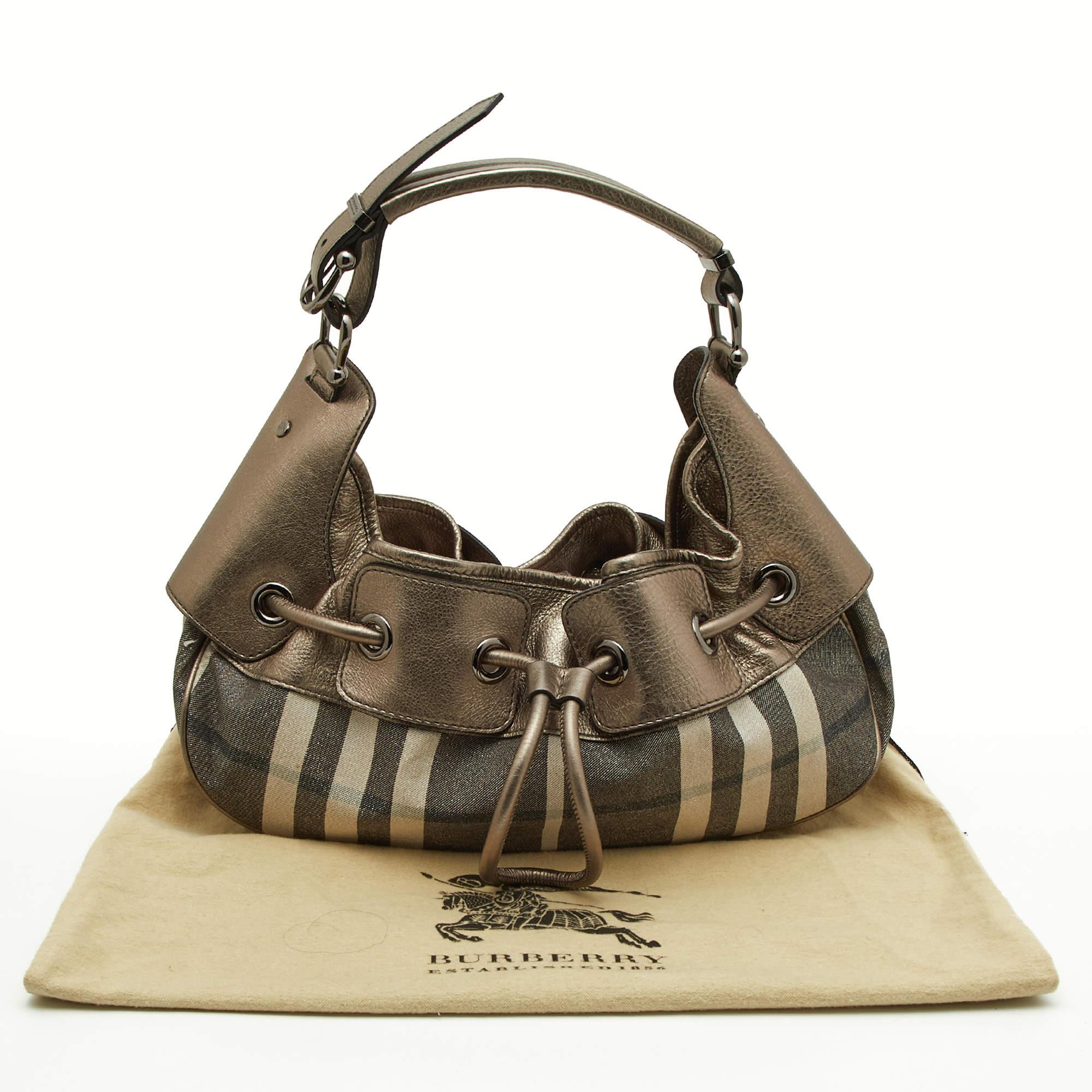 Women's Burberry Metallic Housecheck Fabric and Leather Warrior Hobo