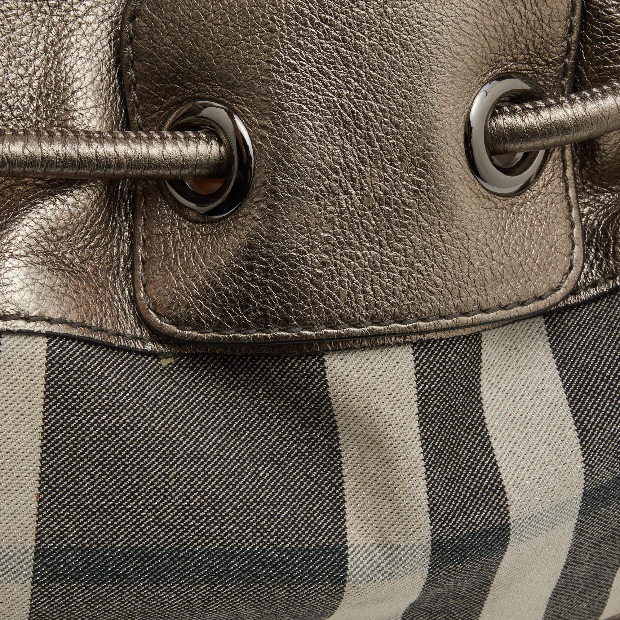 Burberry Metallic Housecheck Fabric and Leather Warrior Hobo 1