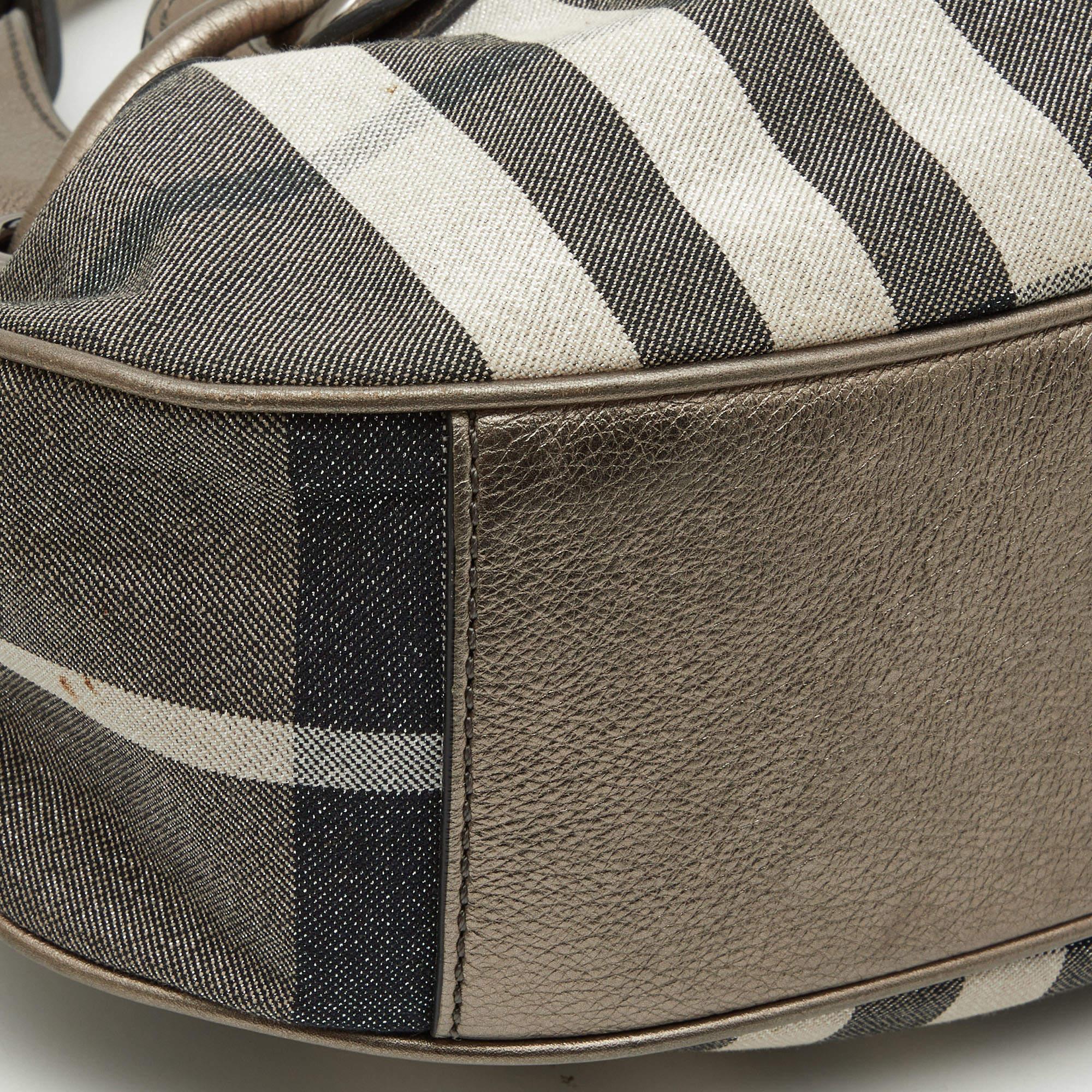 Burberry Metallic Housecheck Fabric and Leather Warrior Hobo 2