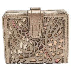 Burberry Metallic Lasercut Leather and Nova Check Coated Canvas French Wallet