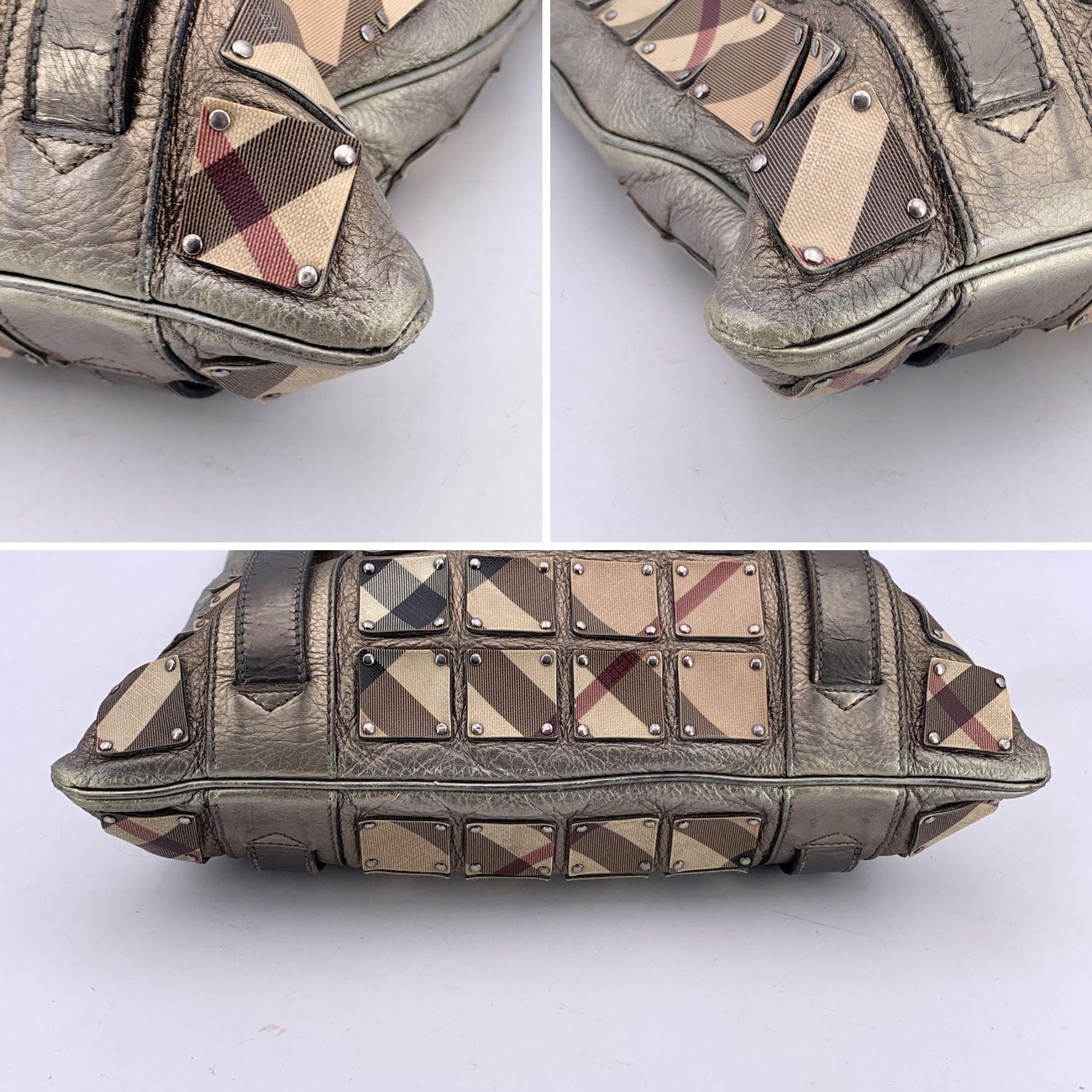 Burberry Metallic Leather Nova Check Canvas Brooke Warrior Tote Bag For Sale 1