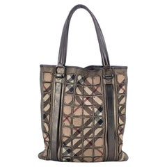 Burberry Metallic Leather Nova Check Canvas Brooke Warrior Tote Bag