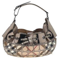 Burberry Metallic Nova Check Coated Canvas And Patent Leather Small Warrior Hobo