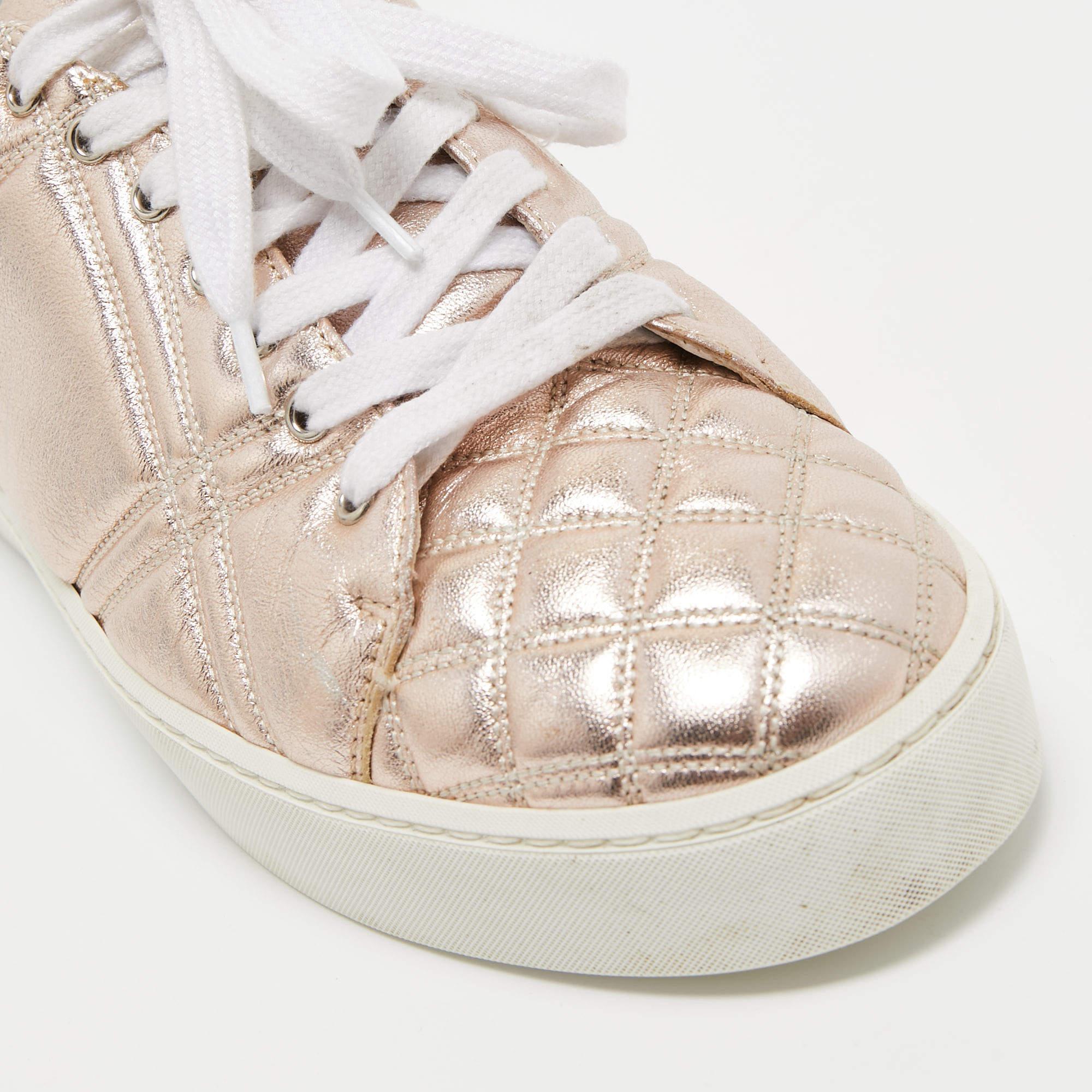 Burberry Metallic Pink Quilted Leather Westford Low Top Sneakers Size 39 3