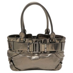 Burberry Metallic Pleated Leather Buckle Tote