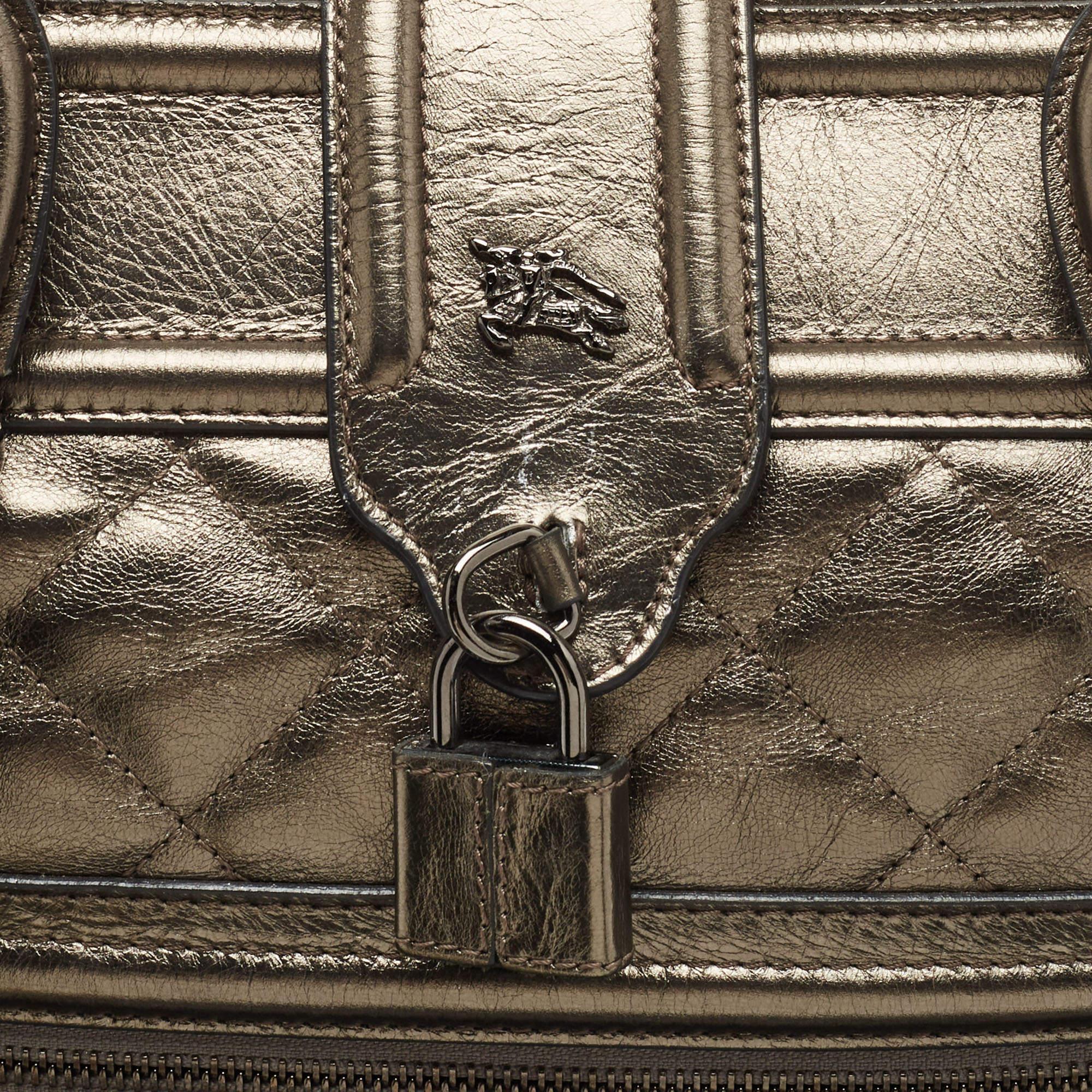 Burberry Metallic Quilted Leather Manor Satchel For Sale 5
