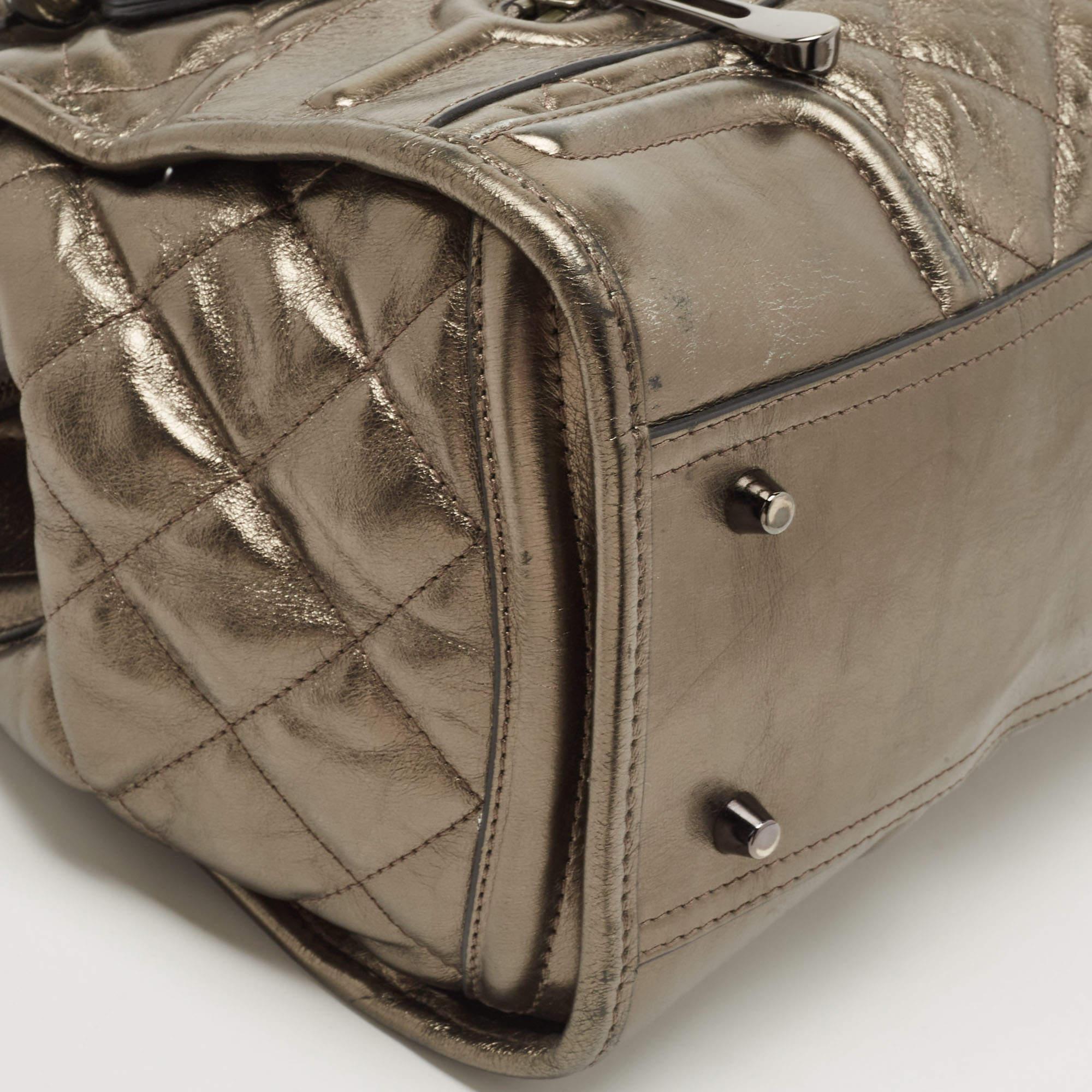 Burberry Metallic Quilted Leather Manor Satchel For Sale 3