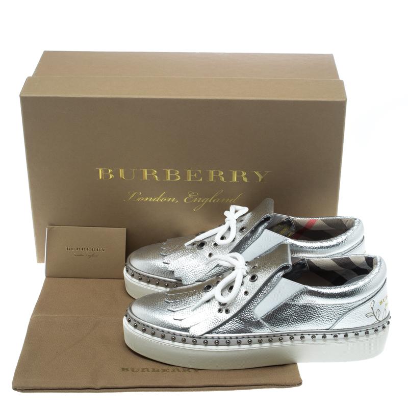 Burberry Metallic Silver Kiltie Fringe Detail Slip On Sneakers Size 37 3