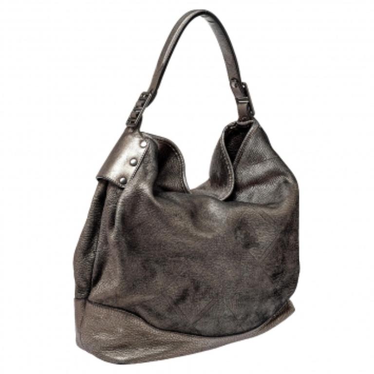Black Burberry Metallic Silver Leather Large Hobo For Sale