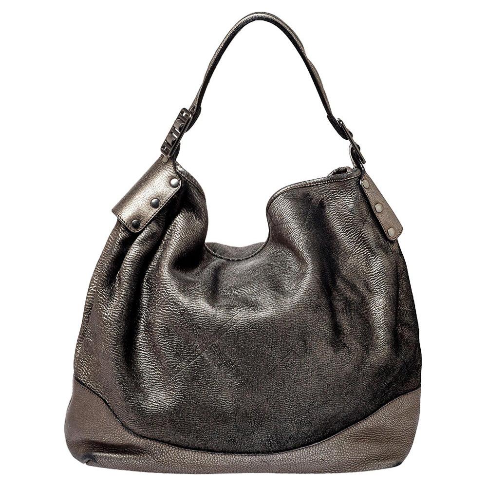 Burberry Metallic Silver Leather Large Hobo For Sale