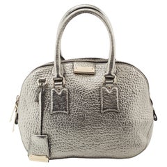 Burberry Metallic Silver Leather Small Orchard Bowler Bag