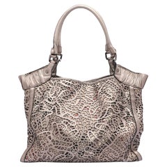 Burberry Metallic Taupe Laser Cut Leather and Coated Canvas Tote