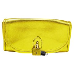 Burberry Metallic Yellow Leather Mayfield Flap Clutch