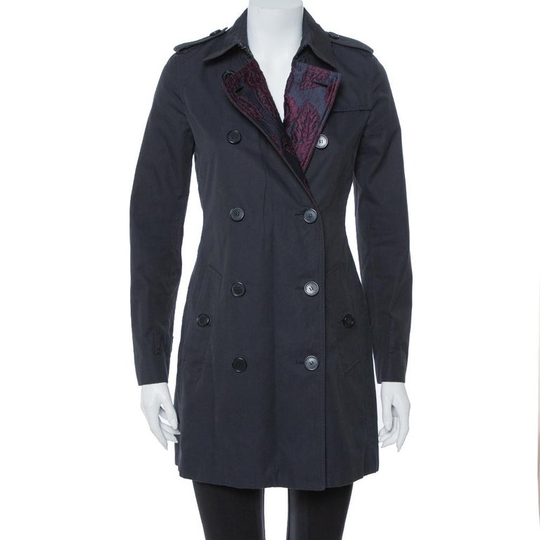 Burberry Midnight Blue Gabardine and Jacquard Lapel Detail Trench Coat S at  1stDibs
