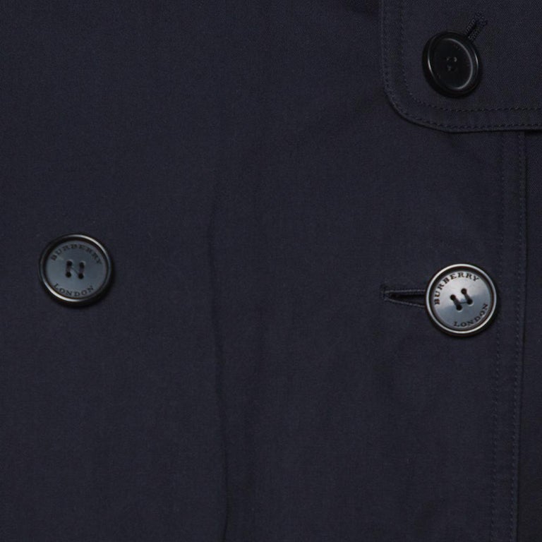 Burberry Midnight Blue Gabardine and Jacquard Lapel Detail Trench Coat S  For Sale at 1stDibs