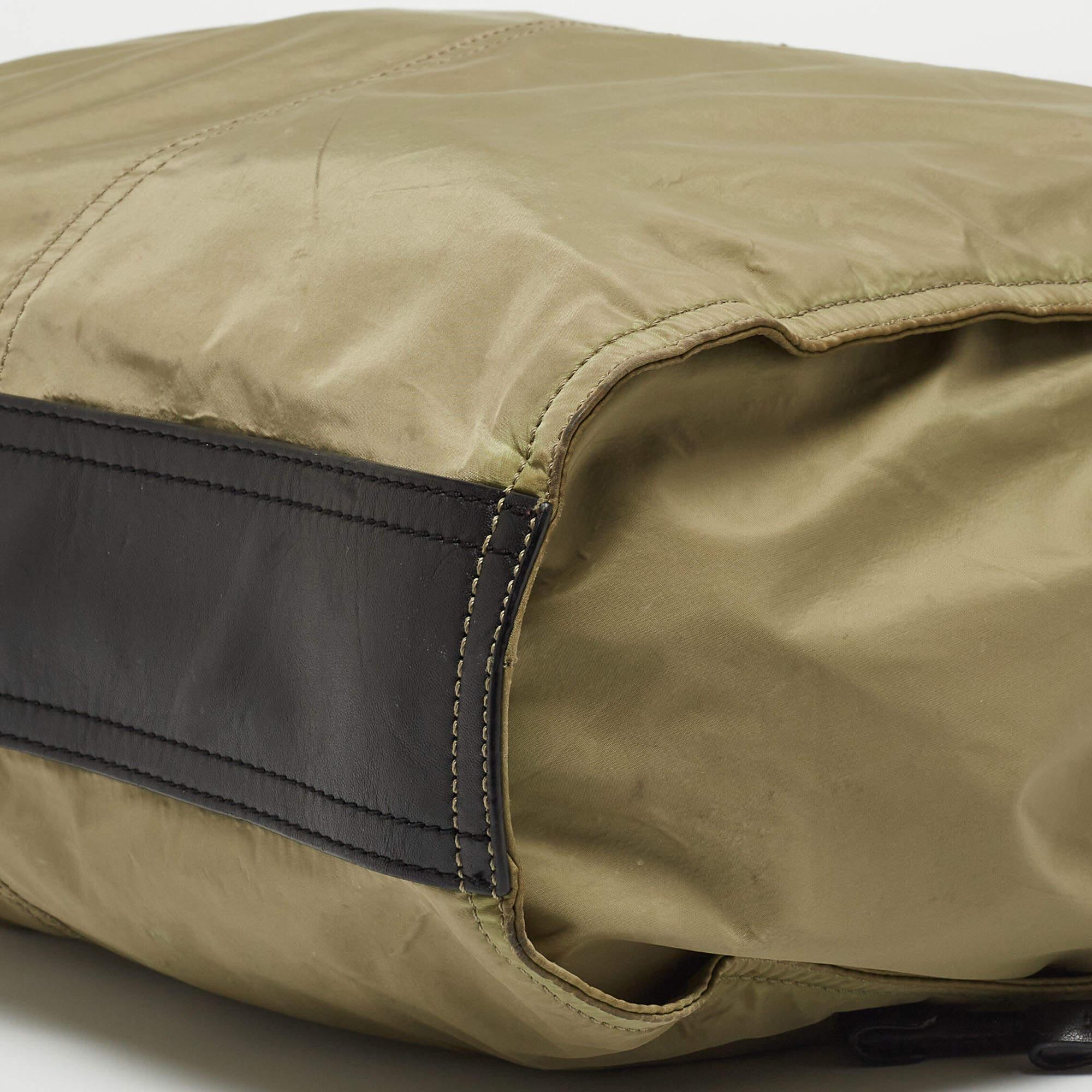 Burberry Military Green Nylon and Leather Buckleigh Tote 1