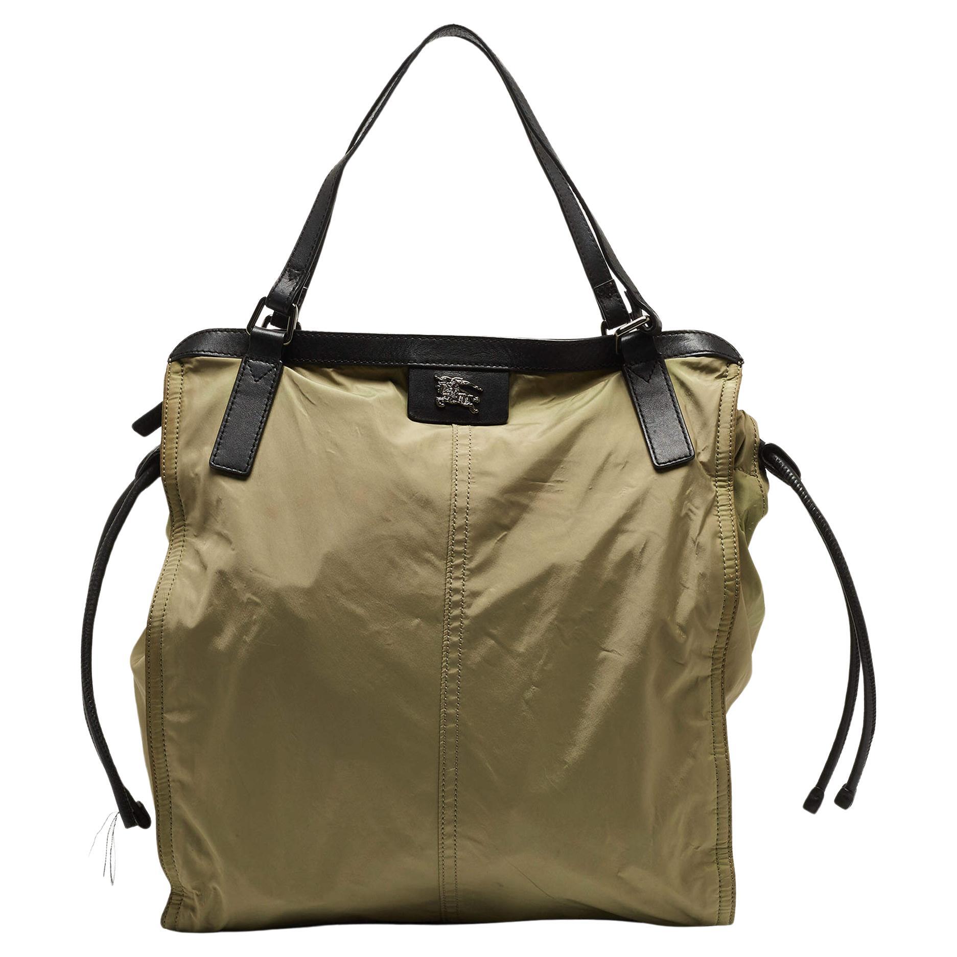 Burberry Military Green Nylon and Leather Buckleigh Tote For Sale