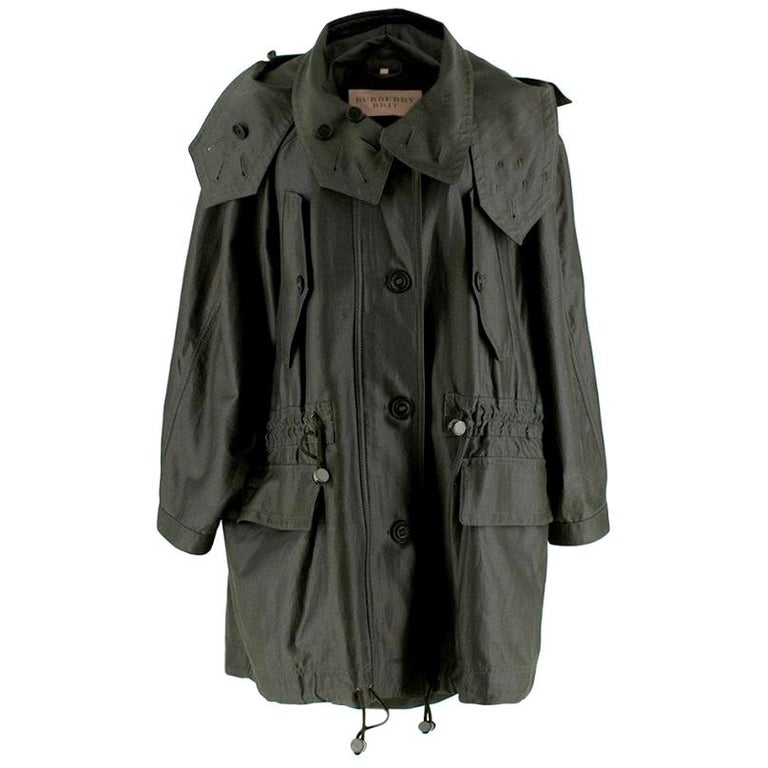 Burberry Military Green Wool-Blend Drawstring Coat M For Sale at 1stDibs