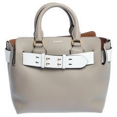 Burberry Mineral Grey Leather Small Belt Tote