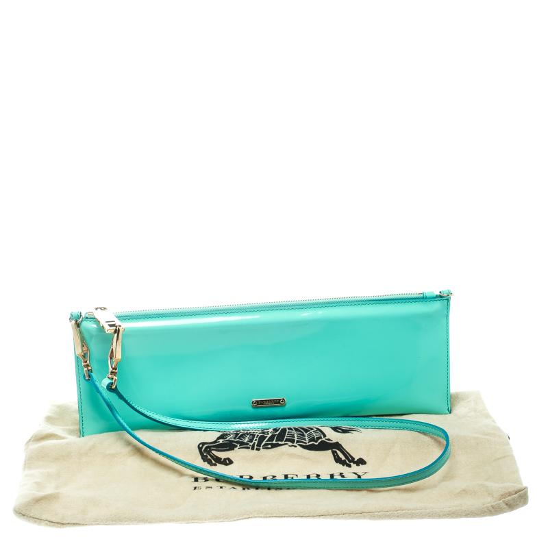 Burberry Mint Green Patent Leather Parmoor Clutch 8