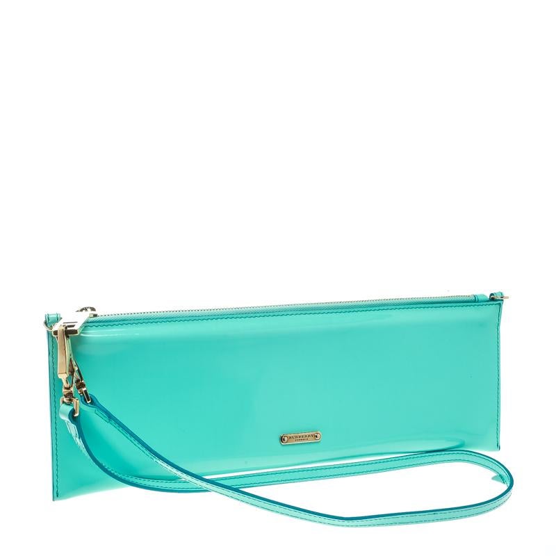 Women's Burberry Mint Green Patent Leather Parmoor Clutch