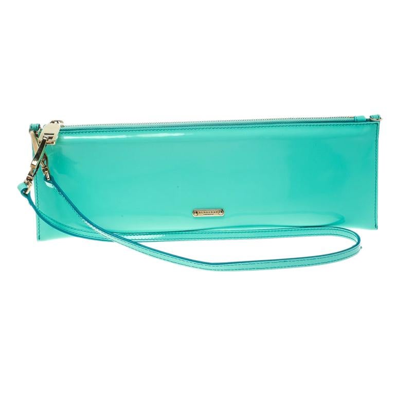 Burberry Mint Green Patent Leather Parmoor Clutch