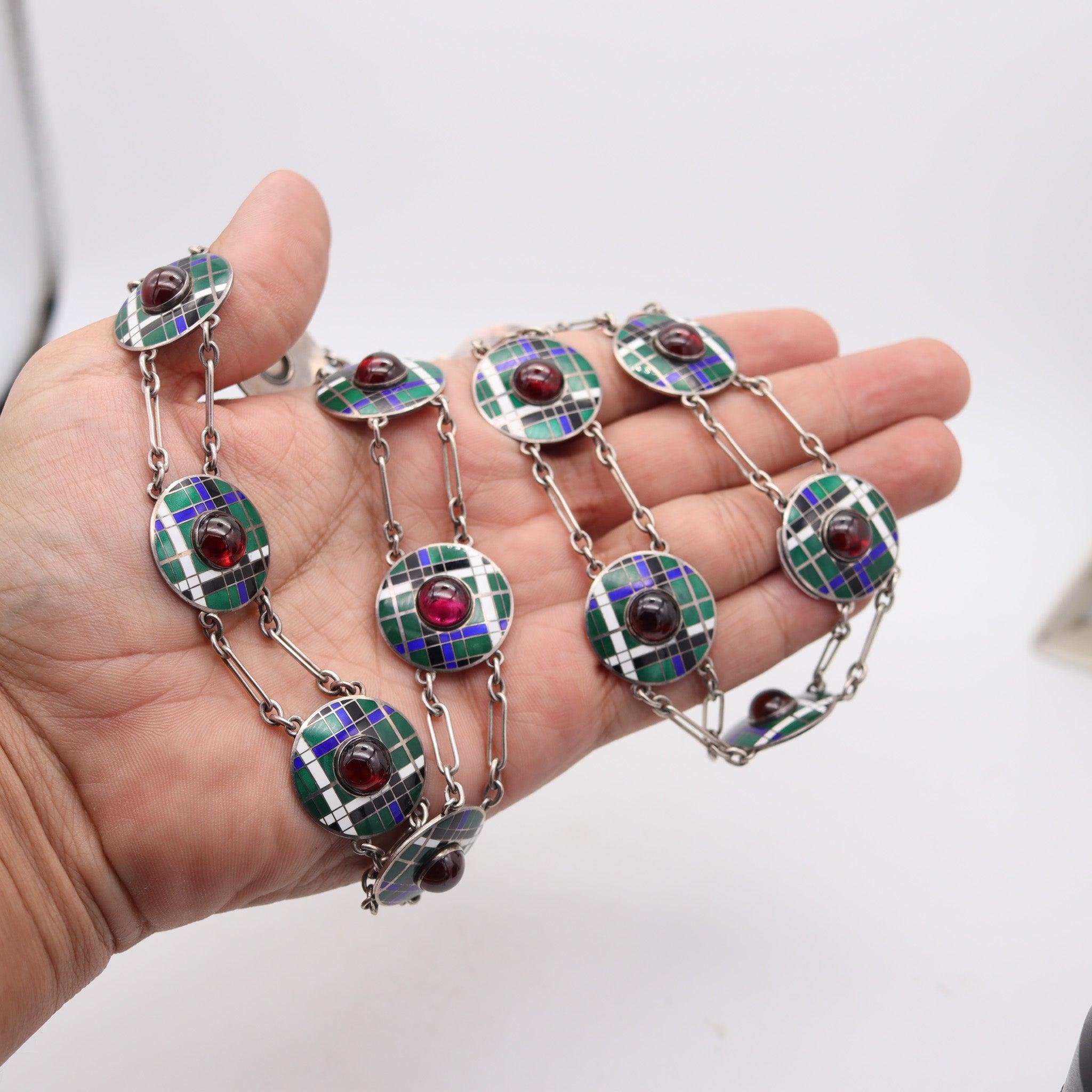 Burberry Collier de ceinture en émail cloisonné moderniste de 1960 en argent et grenat en vente 2