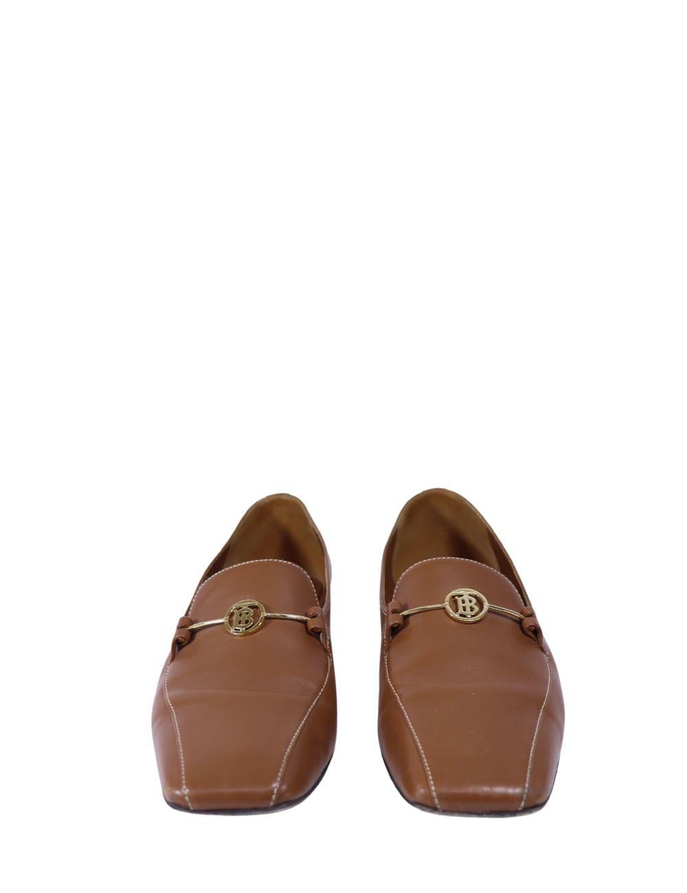 Brown Burberry Monogram Motif Leather Loafers Size EU 38 For Sale
