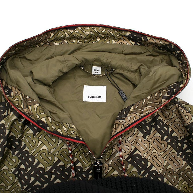 Burberry Monogram Print Nylon Hooded Jacket in Khaki Green EU 48 at 1stDibs  | burberry khaki