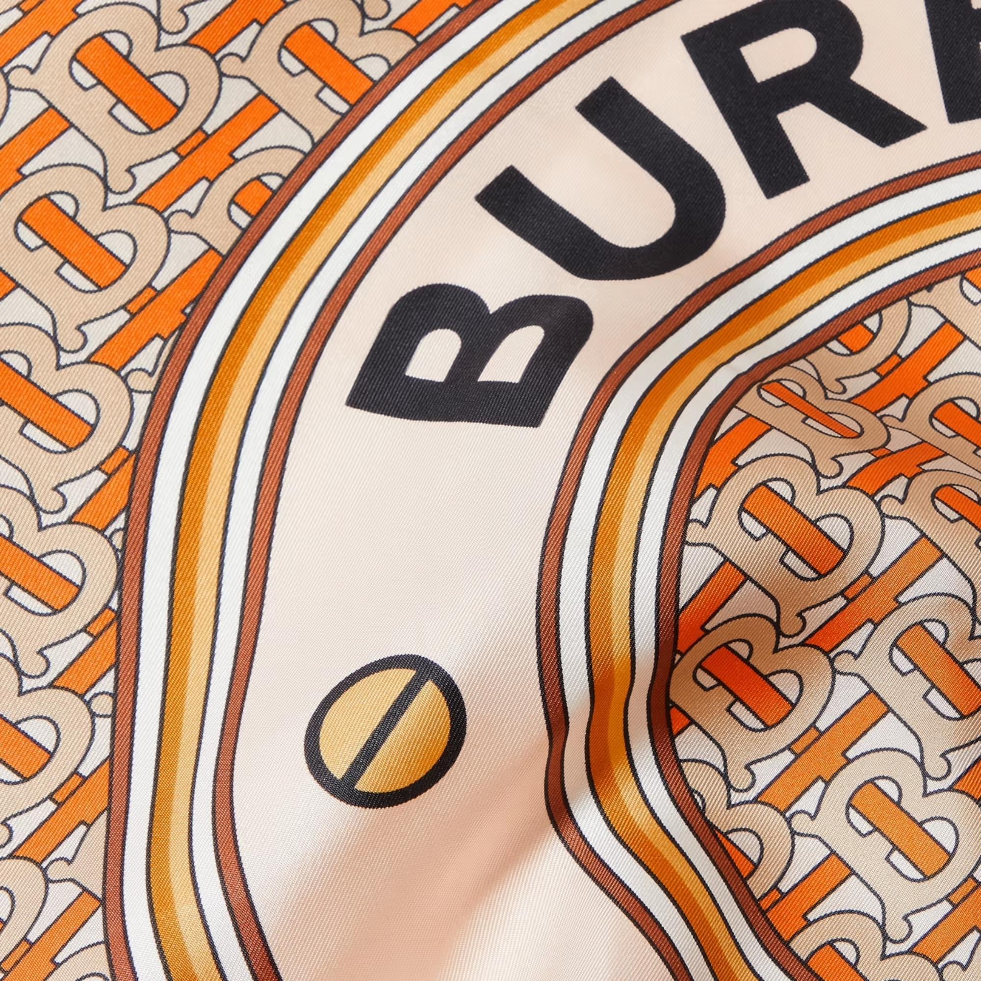 Orange Burberry Montage-print Logo Silk Twill Scarf For Sale